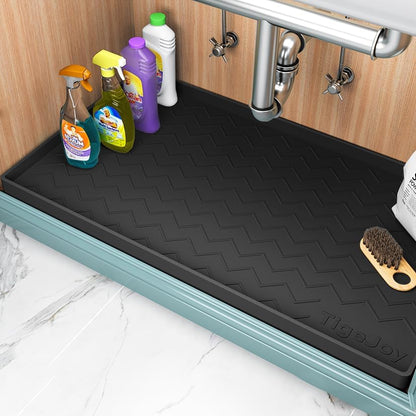 TigeJoy 28" x 19" Under Sink Mats for Kitchen Waterproof, Leak-Proof Silicone Mat Sink Protector and Cabinet Liner, Kitchen Essentials Organizer and Storage, Boot or Shoe Tray, Pet Feeding Mat