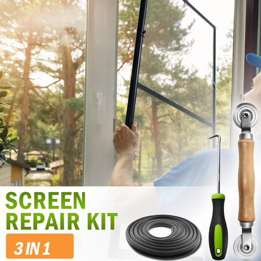 Screen Repair kit, Screen Roller Tool, Steel Roller with Bear+32ft Screen Spline+Removal Hook, 3 in 1 Window Screen Door Repair Kit,for Installing Door Window Mesh