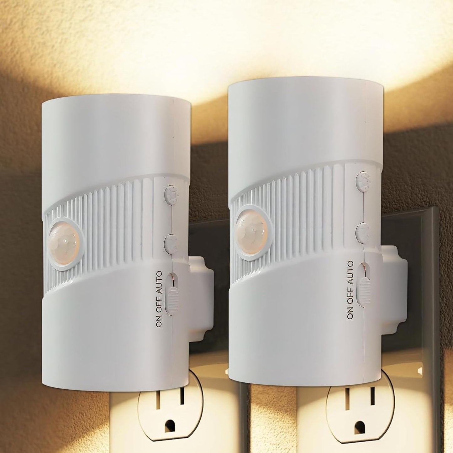 LED Night Light Plug in, Modern Night Lights Plug into Wall, Motion Activated Night Light, 0-100LM Soft White 3000K, Adjustable Brightness Night Lights for Hallway Bedroom Stairway, 2 Pack