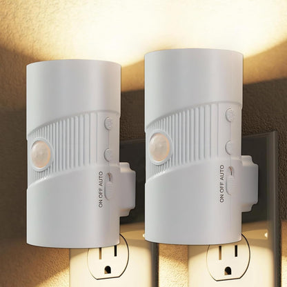 LED Night Light Plug in, Modern Night Lights Plug into Wall, Motion Activated Night Light, 0-100LM Soft White 3000K, Adjustable Brightness Night Lights for Hallway Bedroom Stairway, 2 Pack