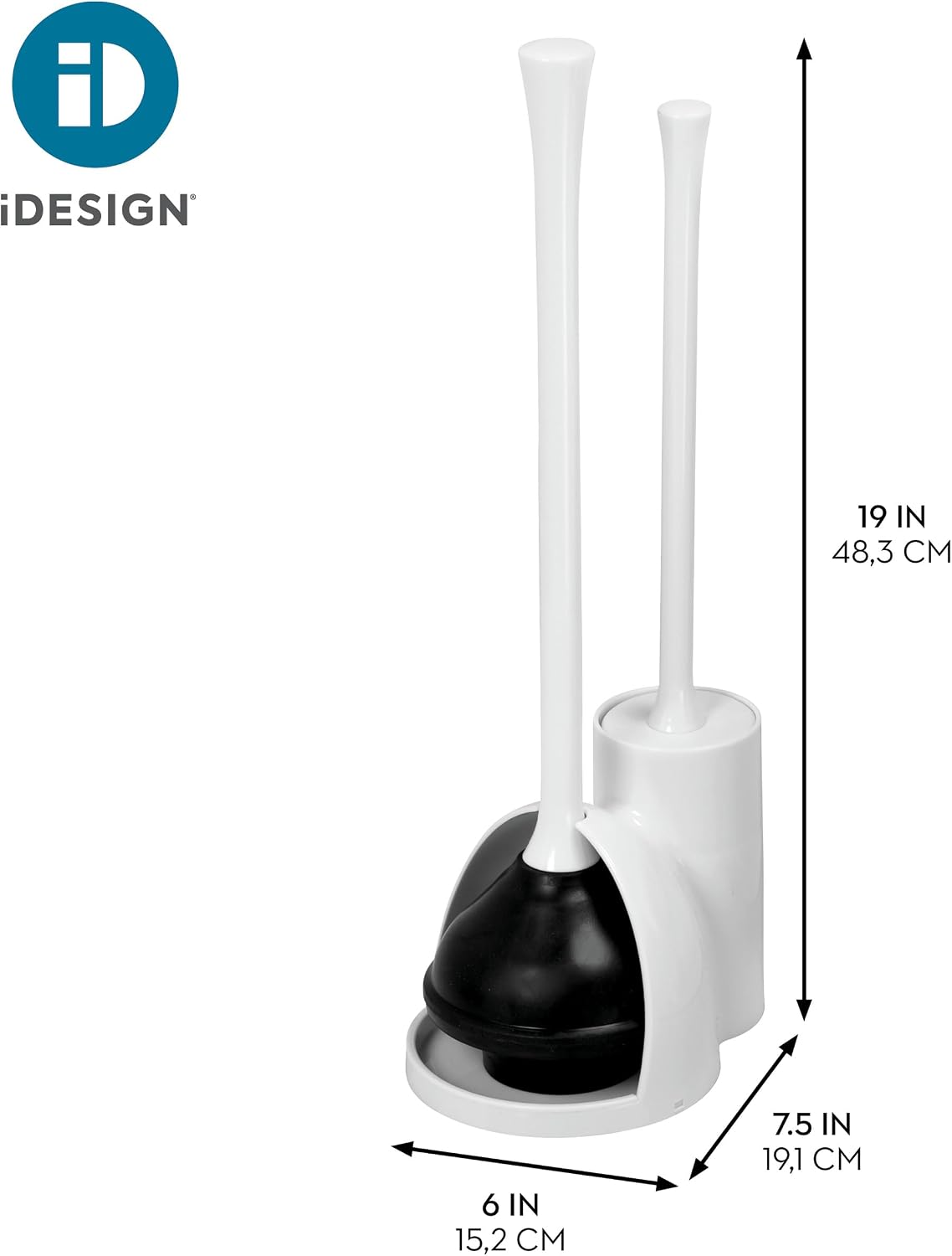 iDesign Compact Toilet Brush and Plunger Set, Gray | Bathroom Cleaning, Storage