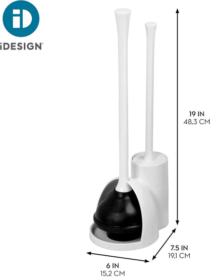 iDesign Compact Toilet Brush and Plunger Set, Gray | Bathroom Cleaning, Storage