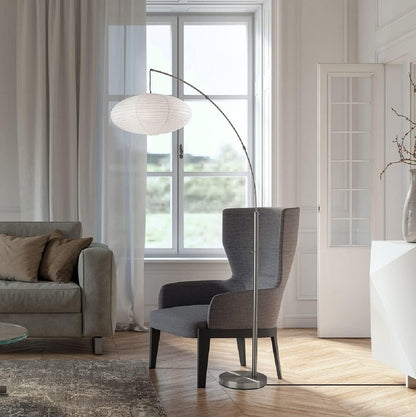 Adesso Arc Floor Lamp, 80” Tall Black Base, Oval Off-White Paper Shade – Convenient Overhead Lighting for Living Room, Nursery, Bedroom or Office