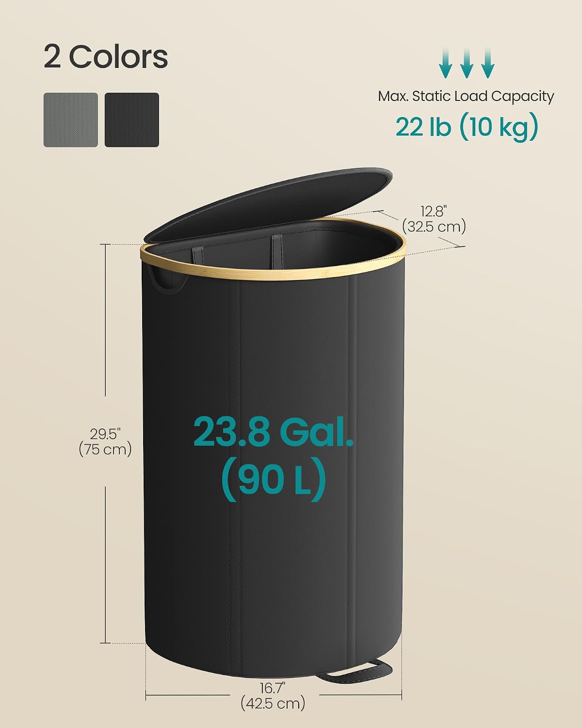 SONGMICS Laundry Hamper, Laundry Sorter with Lid, Storage Basket Bin, Removable Liners, Bamboo Frame, for Bedroom, 3 Sections, 44.9 Gal. (170 L), Ink Black ULCB533BH01