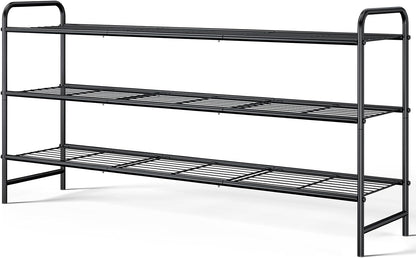 Kitsure Shoe Rack - Stainless Steel Shoe Organizer, Sturdy Shoe Rack for Closet and Front Door Entrance, Free Standing Shoe Shelf, Closet Organizers and Storage, 25.6" Wide - 3 Tier, Black