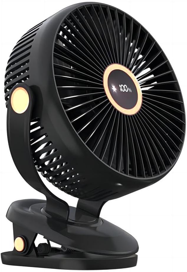 Compact USB Rechargeable Clip on Fan, 6 Inches Portable Personal Fan for Outdoors, Car Seat, Gym - Black