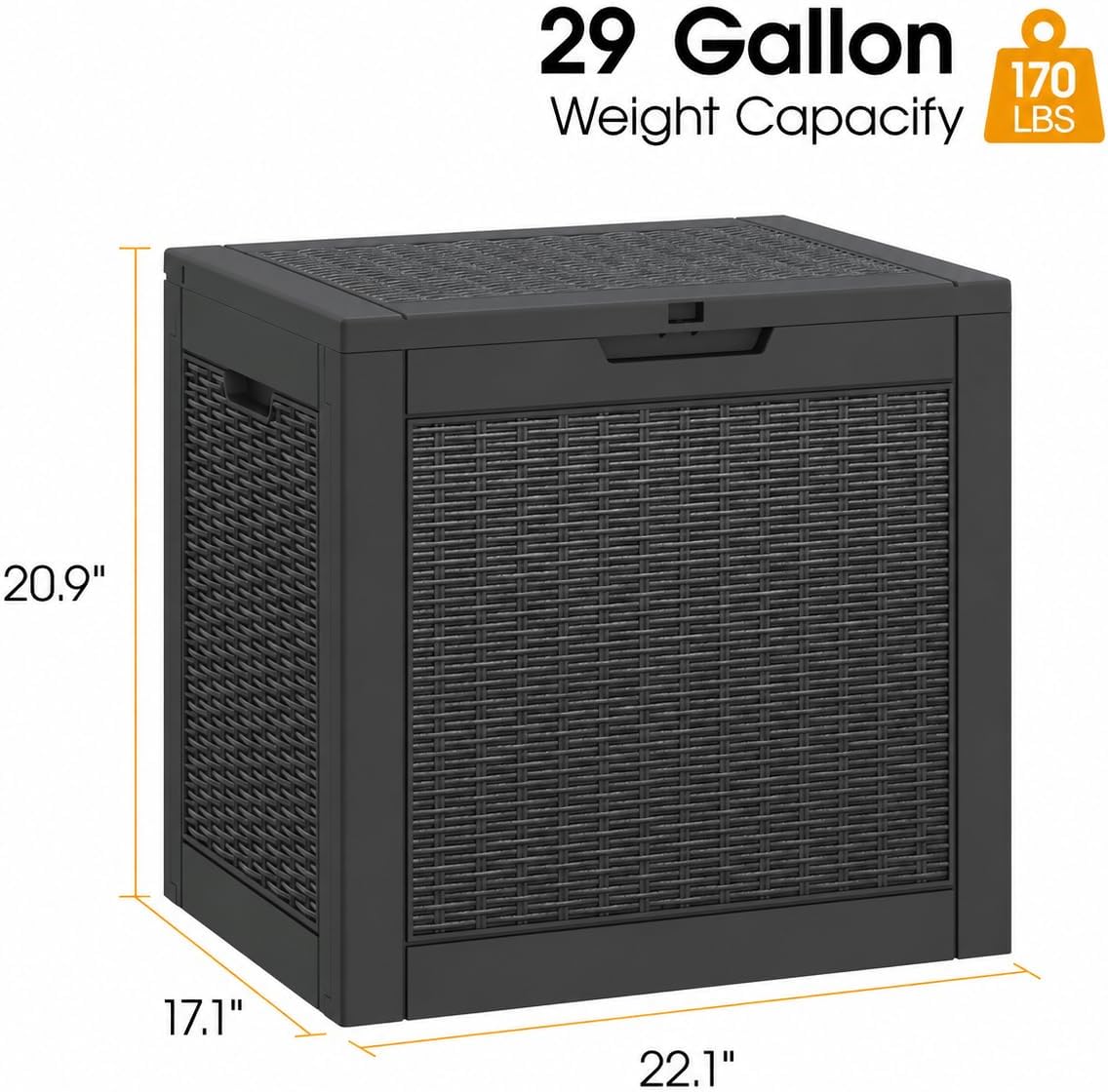 KAMABOKO 31 Gallon Outdoor Storage Box, Resin Deck Boxes Indoor and outdoor, Waterproof Storage Box Lockable Lid for Garden Tools, Package Delivery, Pool Supplies, Patio Cushions, Black