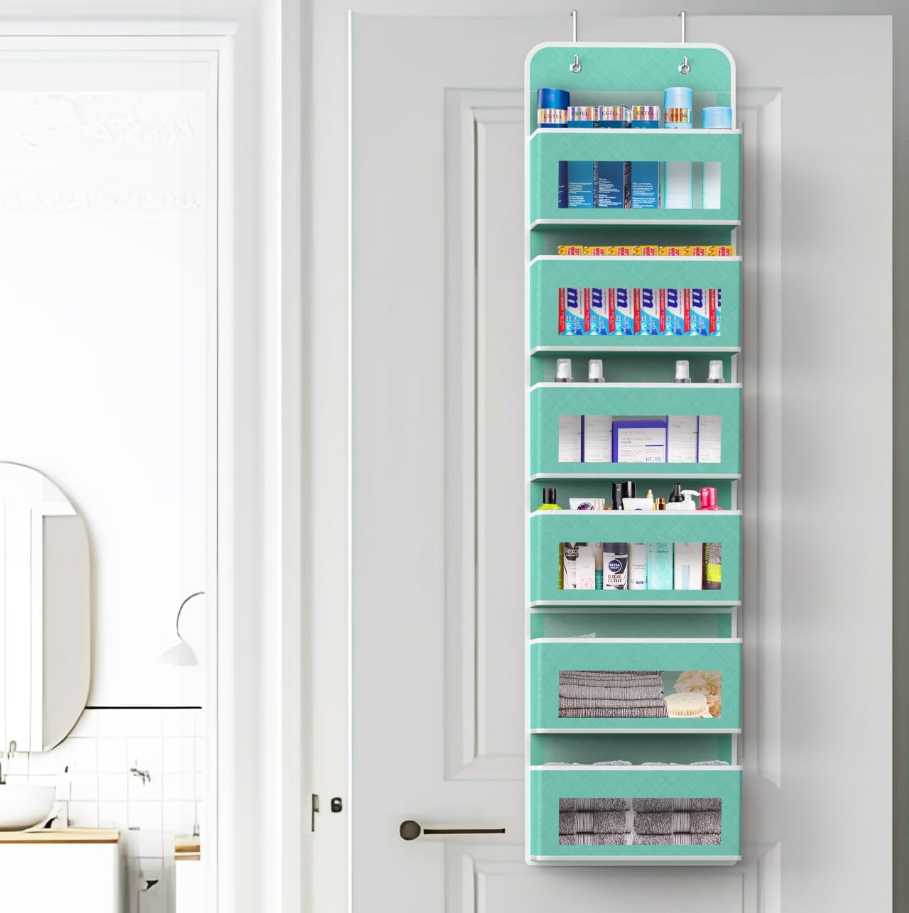 Simple Houseware 6 Clear Window Pocket Over Closet Door Storage Hanging Organizer for Bedroom, Bathroom, Pantry, Beige