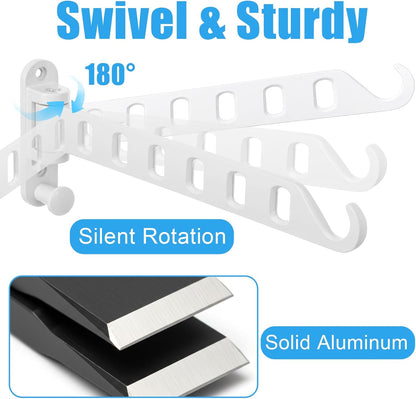 3 Pack Wall Mounted Laundry Drying Rack | 180° Swing Arm Clothes Hanger | Heavy Duty Aluminum Foldable Coat Hook for Bathroom, Closet, Bedroom & Laundry Room, Space Saving (White)