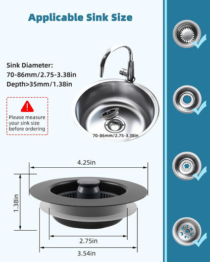 All Metal Sink Drain Strainer for Kitchen Sink, Universal Fit | Pop Up 3-in-1 Sink Stopper Drainer, 304 Stainless Steel Basket for US Standard 3-1/2 inch Drain Filter, Anti-clog