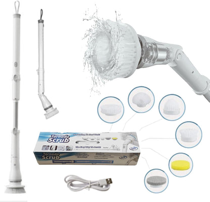 Electric Spin Scrubber - Cordless Cleaning Head with 6 Replaceable Brushes - 90° Rotatable - Ideal for Floor, Window, Cars - Ivory White