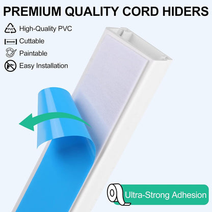 Rindion Cord Hider, 85.2in TV Cable Hider, Cord Covers for Wires on Wall, Self-Adhesive Wire Hider for TV on Wall Cable Management, 6 x L14.2 x W0.94x H0.55in - White