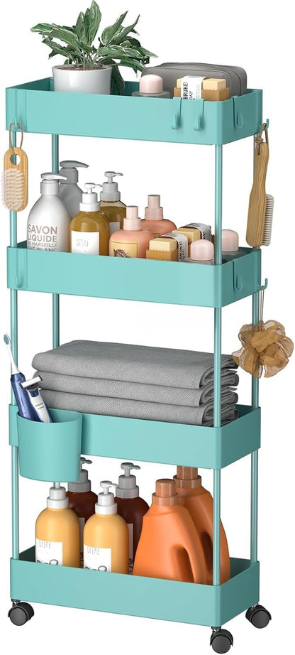 Pipishell Slim Storage Cart with Wheels - Bathroom Cart Organizer Storage, 4 Tier Rolling Carts for Bathroom, Laundry Room, Kitchen, Narrow Space, Black PIUC05