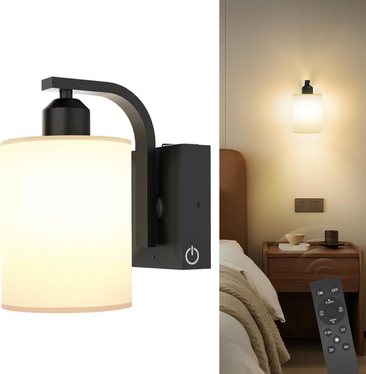 iThird Wall Sconce Battery Operated Set of 2, 6000mAh Rechargeable Wall Lights with Touch Control and Remote Control, Wireless Wall Lamps for Bedroom, Black Sconces Wall Decor for Living Room Hallway