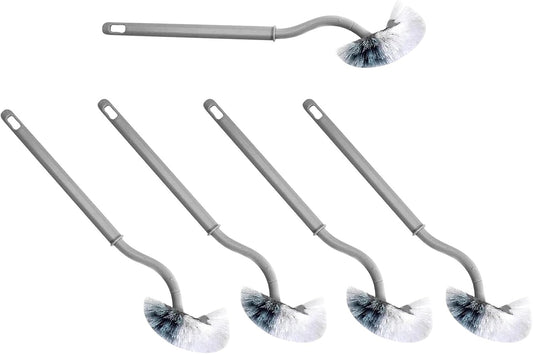 5pcs Curved Handle Toilet Bowl Brush Set Under Rim Cleaning Heads, Gray Plastic Bathroom Decontamination Brushes for Restroom Hygiene and Deep Crevice Cleaning