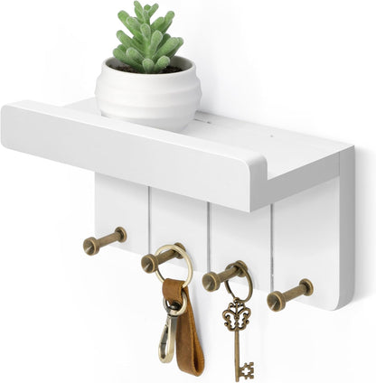 Rebee Vision Small Key Holder Wall Mount for Farmhouse Decor - Key and Mail Holder for Wall with Shelf and 4 Key Hooks - Room Decor Aesthetic (Distressed Blue)