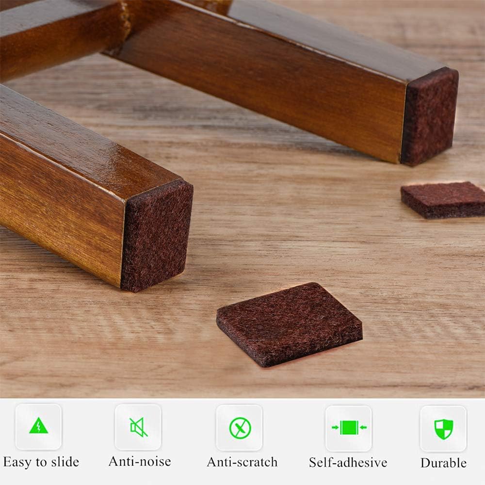 Square Felt Pads for Chair Legs, Square Felt Furniture Pads 1 inch 48 Pieces Pack Brown, Furniture Pads for Hardwood Floor 5mm Thick