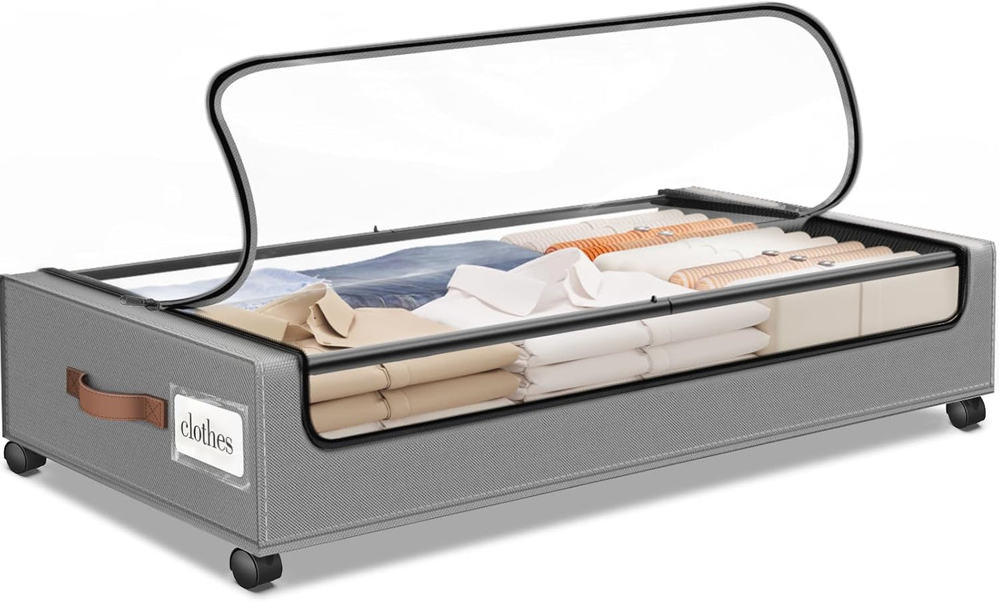 SpaceHacks Under Bed Storage with Wheels 2Pack Storage Containers with Clear Window&Label Under Bed Drawers Rolling Under Bed Storage for Clothes,Shoes, Blankets (30.71 x 16.93 x 6.69 in, Dark Grey)