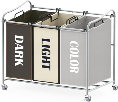Simple Houseware Heavy-Duty 3-Bag Laundry Sorter Cart, Chrome