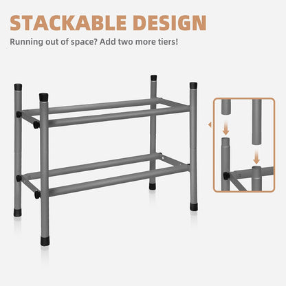 STORAGE MANIAC Expandable Shoe Rack for Closet, 8 Pairs Stackable Small Shoe Rack, Metal Adjustable Shoes Organizer for Entryway, Hallway, Garage, Front Door, Shoes Shelves, Black 2 Tier