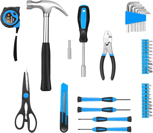 39 Piece Basic Home Tool Set Household Tool Set General Repair Small Hand Tool Kit in Toolbox Storage Case for Home Garage Office College Dormitory Use, Blue