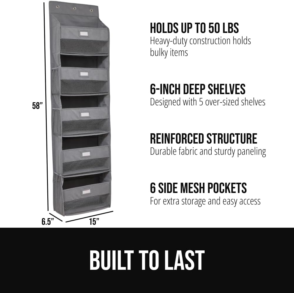 GORILLA GRIP Over the Door Shoe Organizer, 24 Large Breathable Mesh Pockets, Space Saving Hanging Storage Holder, Closet Rack Hanger Holds Up to 40 lbs, Hangs on Closets for Shoes, Accessories, Grey
