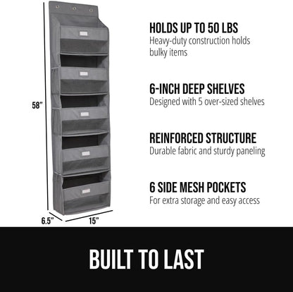 GORILLA GRIP Over the Door Shoe Organizer, 24 Large Breathable Mesh Pockets, Space Saving Hanging Storage Holder, Closet Rack Hanger Holds Up to 40 lbs, Hangs on Closets for Shoes, Accessories, Grey