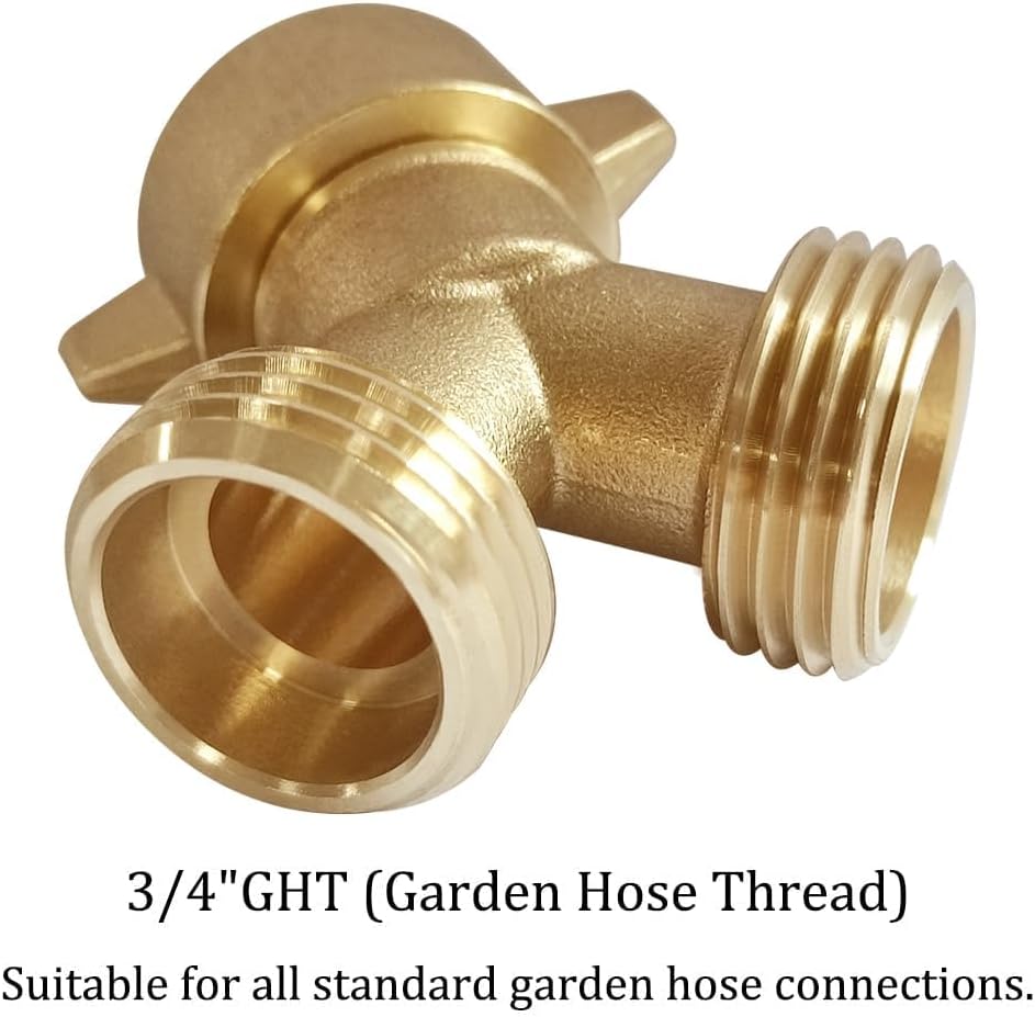 Joywayus 2PCS Brass 3/4" GHT Garden Hose Splitter Body Backyard 2 Way Y Shaped Connector Threaded Pipe Fitting Coupler Adapter with Washer
