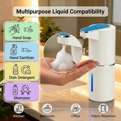 2 Pack Automatic Soap Dispenser, Touchless Electric Hand Sanitizer with 3 Gear Adjustable, Rechargeable 350ml with Infrared Motion Sensor IPX5 Waterproof for Kitchen, Bathroom, Office White Foam