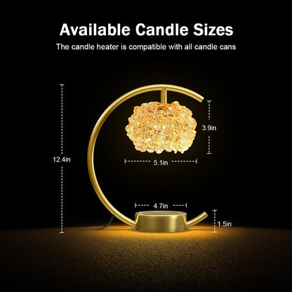 Yeuslor Gold Candle Warmer Lamp for Jar Candles with Adjustable Brightness＆Timer，Handcrafted Crystal＆Wooden Base, Luxurious Design,Home Decoration Electric Candle lamp(C-Shaped)