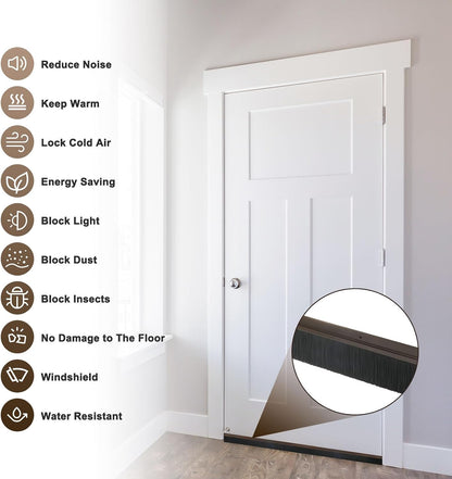 M METERXITY 2Pack Door Sweep - 39" Door Bottom Brush Heavy Duty Seal Draft Stopper Aluminum Base with 50mm Brush, Adhesive/Screw Installation for Interior/Exterior/Garage/Sliding Doors, Black