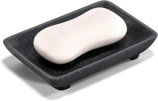 Soap Dish with Drain, Aimou Bar Soap Holder Saver Self Draining Waterfall Soap Sponge Tray Dishes, Easy Clean Soap Case Box Container for Bathroom Shower Kitchen Sink Countertop Black