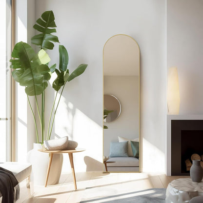 59"x16" Arched Full Length Mirror, Full Body Mirror with Leaning or Standing, Floor Standing Aluminum Frame for Bedroom, Livingroom, Cloakroom, Black