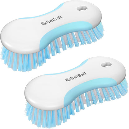 SetSail Multi-Purpose Scrub Brush of 2 Pack, Stiff Bristles Cleaning Brush with Non-Slip Grip Heavy Duty Scrub Brushes for Cleaning Bathroom Kitchen Tile Bathtub Sink, Grey