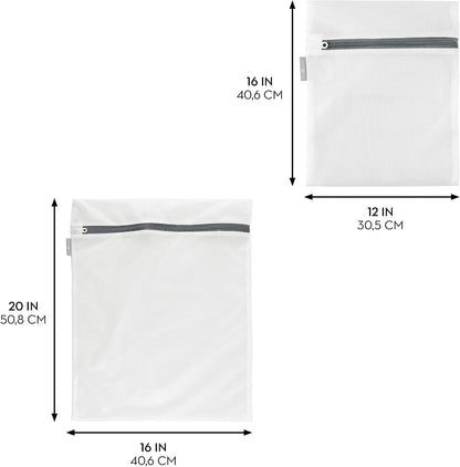 iDesign Mesh Laundry Bags with Built in Zipper for Cleaning Delicates– Set of 2, 1 Medium and 1 Large Bag, White