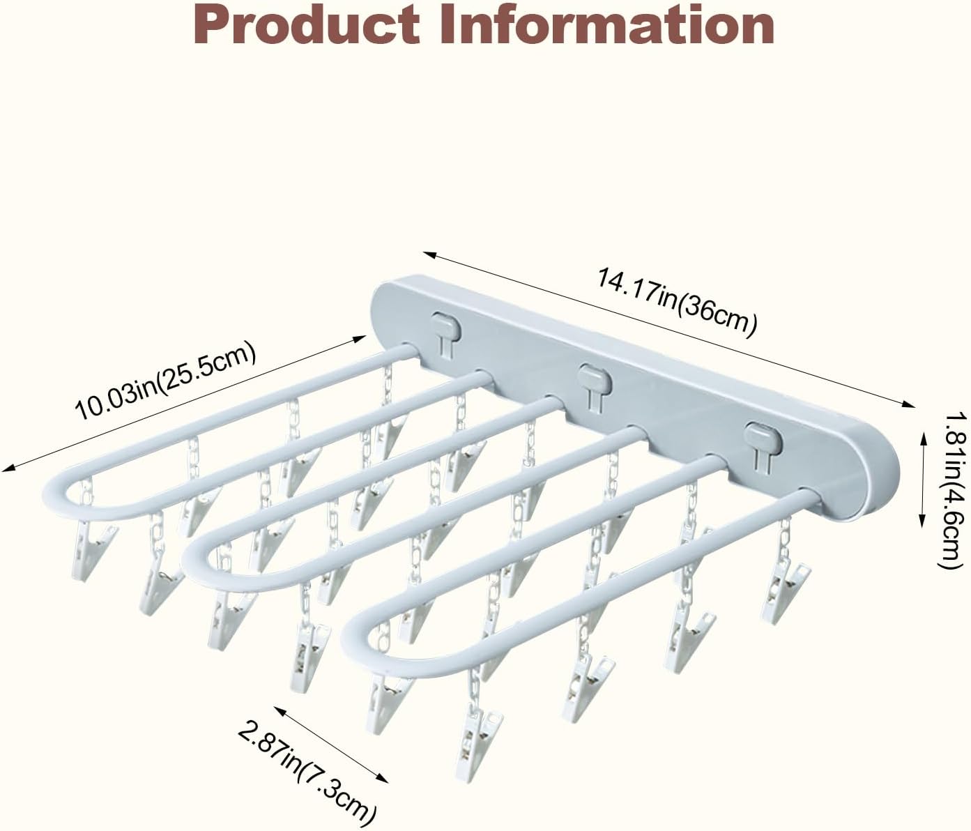 Clothes Drying Rack Wall Mounted, Clothes Drying Rack Folding Indoor with Clip, Balcony Drying Rack Dryer, Space Saver for Socks, Underwear, Rags, Towels