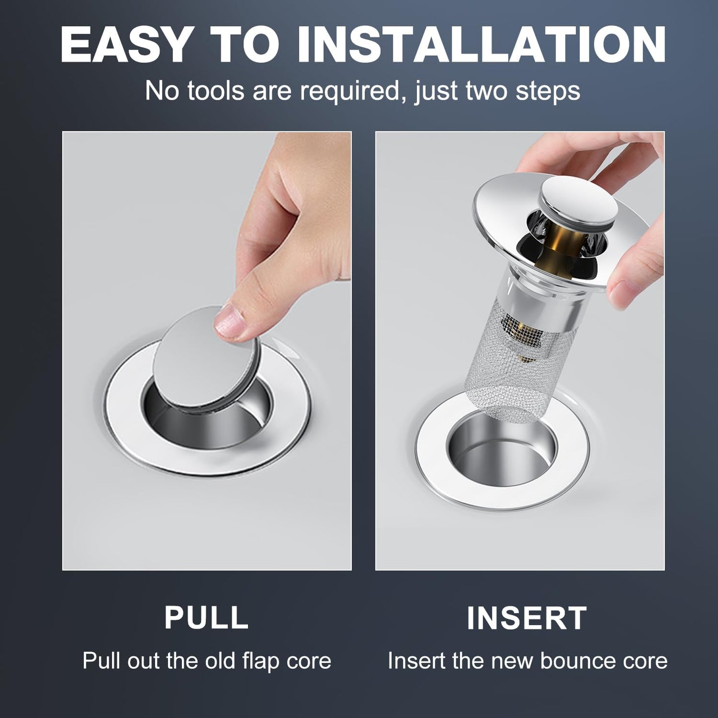 2PCS Bathroom Sink Drain Strainer,Pop Up Sink Drain Stopper Hair Catcher with Removable Stainless Steel Floor Drain Filter Basket,Universal Drain Plug Filter Replacement Bathroom Shower Sink Stopper