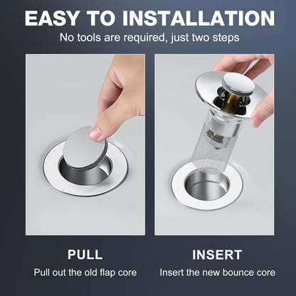 2PCS Bathroom Sink Drain Strainer,Pop Up Sink Drain Stopper Hair Catcher with Removable Stainless Steel Floor Drain Filter Basket,Universal Drain Plug Filter Replacement Bathroom Shower Sink Stopper