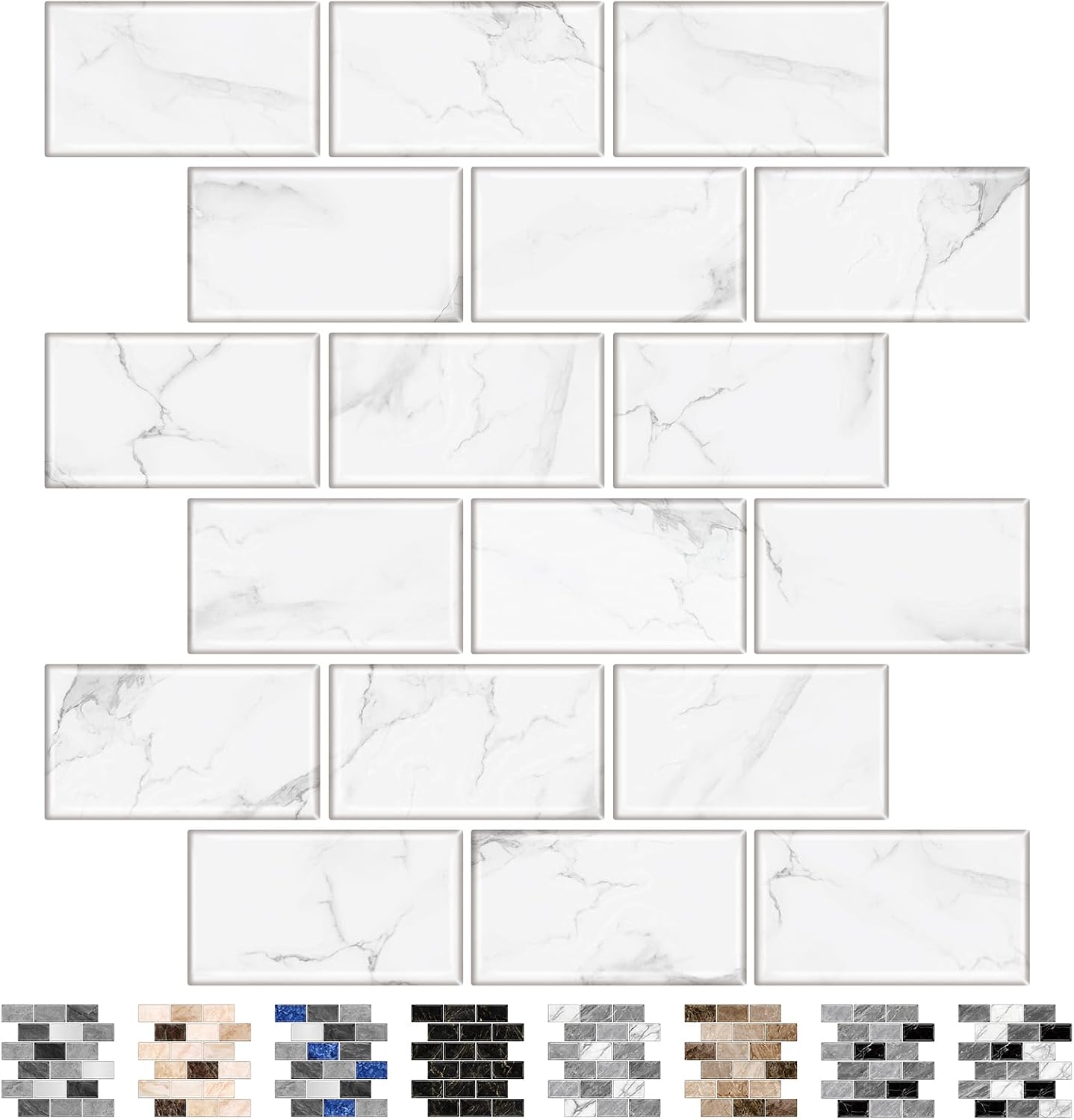 URCOLOR 10-Sheet Subway Tile Peel and Stick Backsplash for Kitchen,12"x12" Self Adhesive Wall Tiles Sticker on Back Splashes for Bathroom Gray Marble Design