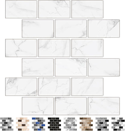URCOLOR 10-Sheet Subway Tile Peel and Stick Backsplash for Kitchen,12"x12" Self Adhesive Wall Tiles Sticker on Back Splashes for Bathroom Gray Marble Design