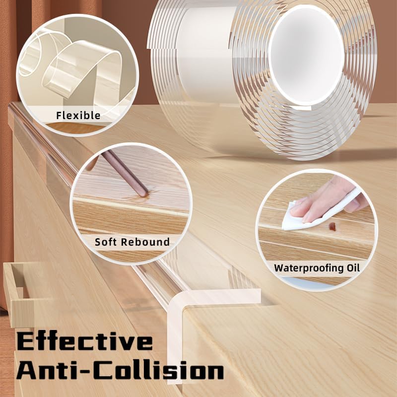 Corner Protectors Baby Proofing,2 in x 6.6ft Clear Edge Protector Strip,Furniture Corner Guards,Cabinets,Tables and Window Sill Sharp Corner Safety Bumpers
