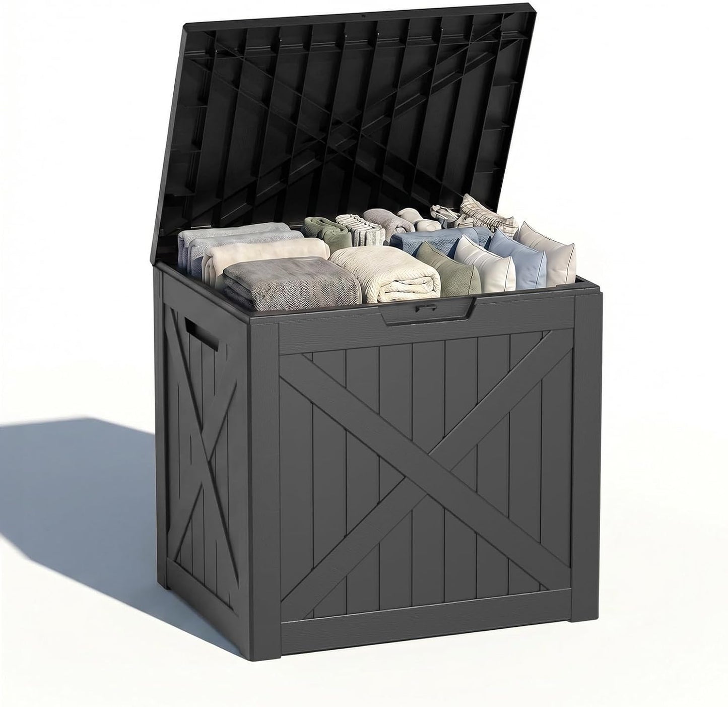 Waterproof Outdoor Storage Box Outside Deck Box Lockable Resin Bench UV Resistant Furniture Cushion Pool Tool Float Bin Patio Garden Porch (Black, 120 Gallon)