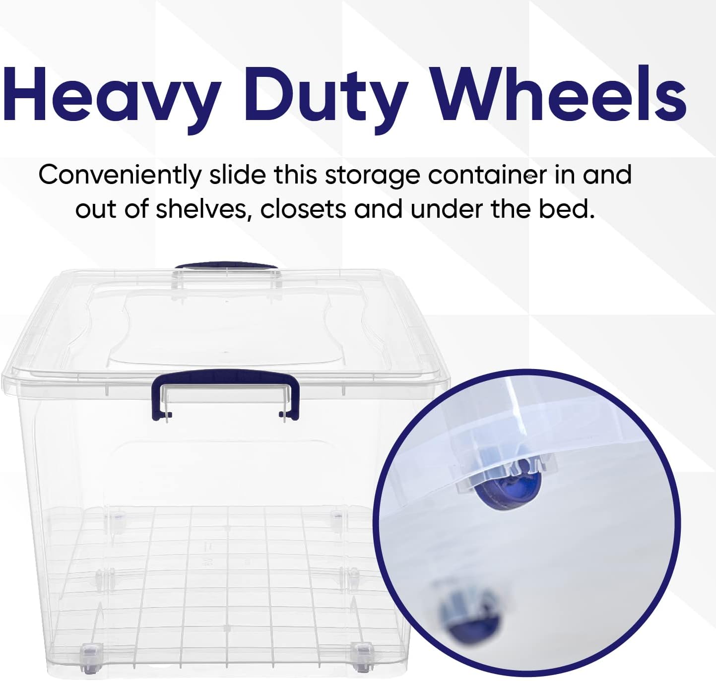 Superio Under Bed Storage Containers with Wheels (2 Pack), Flat Clear Storage Bin Stackable Large Storage Latch Box with Lids Store Cloths, Bedding, Linen, For Under The Bed, Garage, Home