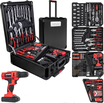 346Pcs Tool Sets, 18V Electric Power Drill Set for Men, Household Home DIY Hand Tool Kits,18+1 Clutch Cordless Power Drill Set for Thanksgiving, Christmas,Father's Day (Silver)