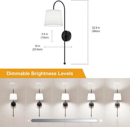 Battery Operated Wall Sconce Set of 2, Rechargeable Wireless Wall Decor Sconces, Two Battery Powered Wall Lights, Dimmable Magnetic RGB Bulbs & Remote, Lamp for Living Room Bedroom - Gold
