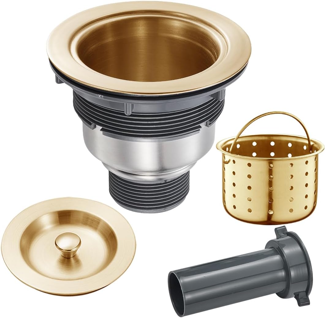 POPFLY 3-1/2 Inch Sink Drain Assembly Brushed 304 Stainless Steel Removable Deep Strainer Basket, Rust-Proof & Easy Install with Sealing Lid＆Tailpiece, for Home/Bathroom/Commercial Sinks