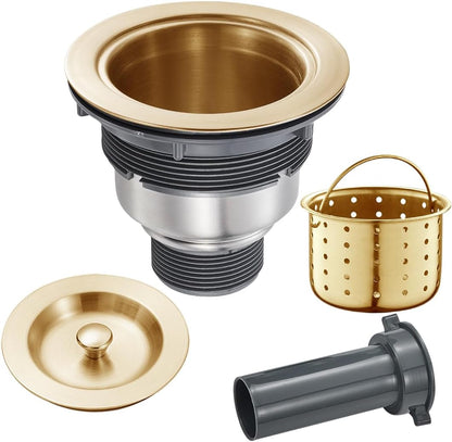 POPFLY 3-1/2 Inch Sink Drain Assembly Brushed 304 Stainless Steel Removable Deep Strainer Basket, Rust-Proof & Easy Install with Sealing Lid＆Tailpiece, for Home/Bathroom/Commercial Sinks