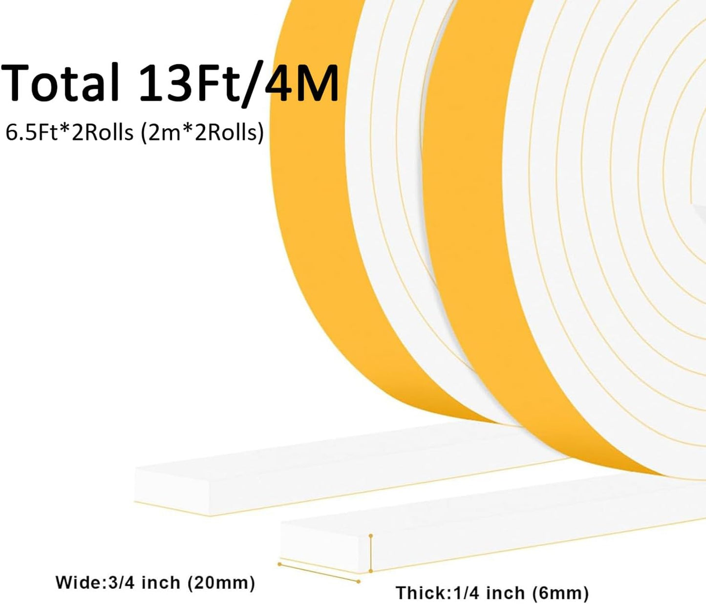 Strong Adhesive Weather Stripping, High Density Weatherproof Weather Stripping Door Seal Strip for Sliding Door, Windows,Noise-Reduction Foam Sealing Strip, White(1/2 in x 1/4 in x 13Ft) - Colors B