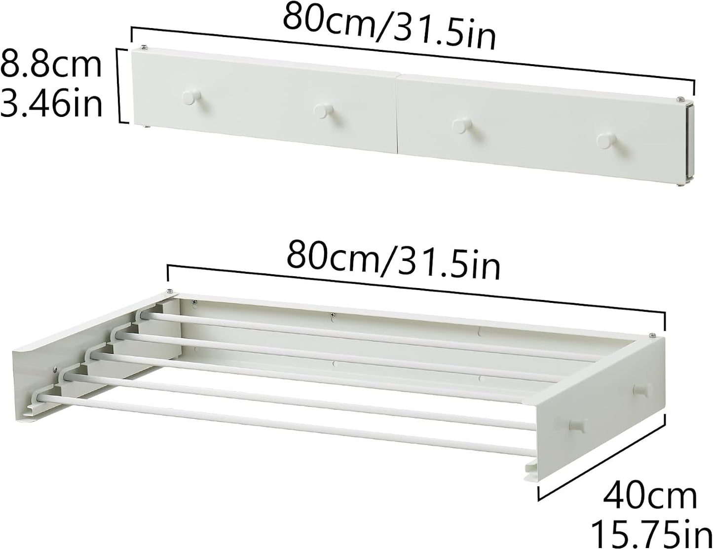 RFOUO Clothes Drying Rack, Laundry Hanger Dryer Rack, Wall Mounted Drying Rack for Laundry, Foldable Drying Rack Indoor Outdoor, 19.7" Wide, 4 Aluminum Rods, 40 lb Capacity (White 19.7")