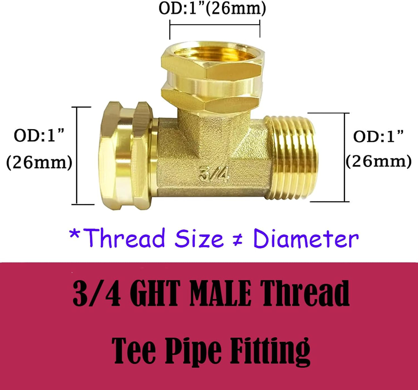 2PCS Brass 3/4" GHT Garden Hose Splitter Body Backyard 2 Way Y Shaped Swivel Connector Threaded Pipe Fitting Coupler Adapter with Washer